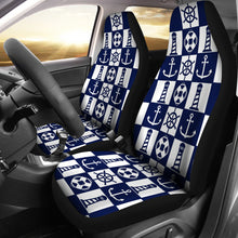 Load image into Gallery viewer, Navy Blue and White Nautical Patchwork Pattern Car Seat Covers