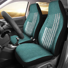 Load image into Gallery viewer, Distressed American Flag Turquoise Faux Denim Car Seat Covers