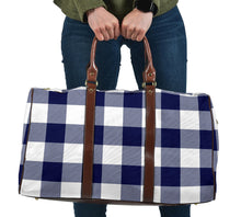 Load image into Gallery viewer, Navy Blue and White Buffalo Plaid Pattern Travel Bag Duffel Bag