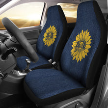 Load image into Gallery viewer, Faith Sunflower on Rustic Faux Dark Blue Denim Style Background Car Seat Covers