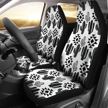 Load image into Gallery viewer, Black and White Boho Cactus Pattern Car Seat Covers Seat Protectors Set Of 2