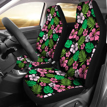 Load image into Gallery viewer, Hibiscus Flower Car Seat Covers Hawaiian Pattern In Pink, Green and Black Set of 2