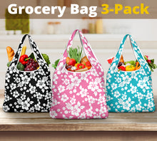 Load image into Gallery viewer, Hibiscus Hawaiian Flower Pattern Reusable Grocery Shopping Bags Pack Of 3