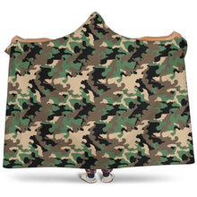Load image into Gallery viewer, Camo Hooded Blanket Green, Brown, Tan and Black Camouflage With Sherpa Lining