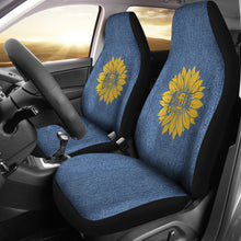 Load image into Gallery viewer, Faith Sunflower on Rustic Light Blue Faded Faux Denim Style Background Car Seat Covers