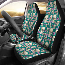 Load image into Gallery viewer, Teal With Skulls and Roses Car Seat Covers