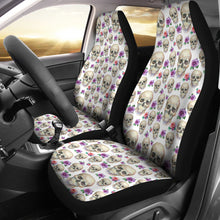 Load image into Gallery viewer, White With Pink and Purple Skulls and Roses Car Seat Covers