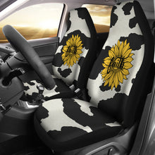 Load image into Gallery viewer, Cow Hide Design With Faith Sunflower Car Seat Covers