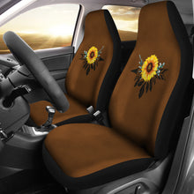 Load image into Gallery viewer, Sunflower Dreamcatcher on Dark Colored Suede Texture Background Seat Protectors