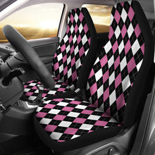 Load image into Gallery viewer, Pink Black and White Argyle Pattern Car Seat Covers