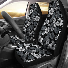 Load image into Gallery viewer, Black With Hibiscus Pattern In Gray and White Car Seat Covers Hawaiian Tropical Polynesian Pattern