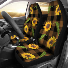 Load image into Gallery viewer, Brown Buffalo Plaid Car Seat Covers With Rustic Sunflowers Farmhouse