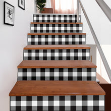 Load image into Gallery viewer, Black and White Buffalo Plaid Stair Stickers Decals Set of 6 Farmhouse Home Decor
