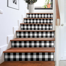 Load image into Gallery viewer, Black and White Buffalo Plaid Stair Stickers Decals Set of 6 Farmhouse Home Decor