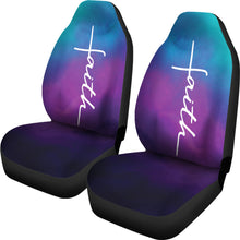 Load image into Gallery viewer, Faith Word Cross In White On Teal Blue, Purple and Black Ombre Car Seat Covers Religious Christian Themed