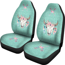 Load image into Gallery viewer, Cow Skull Boho Wild and Free Script Background Car Seat Covers Turquoise