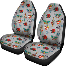 Load image into Gallery viewer, Old School Tattoo Traditional Vintage Style Pattern on Gray Car Seat Covers