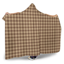 Load image into Gallery viewer, Brown and Beige Buffalo Plaid Hooded Blanket With Tan Sherpa Lining