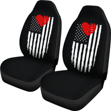 Load image into Gallery viewer, Black With Distressed American Flag and Red Heart Car Seat Covers Seat