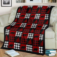 Load image into Gallery viewer, Red, Black and White, Buffalo Plaid Patchwork Style Fleece Throw Blanket