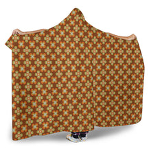 Load image into Gallery viewer, Brown With Orange and Green Retro Flower Pattern Hooded Blanket With Tan Sherpa Lining