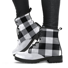 Load image into Gallery viewer, Black and White Buffalo Plaid Vegan Leather Boots