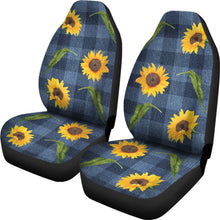 Load image into Gallery viewer, Blue Denim Buffalo Plaid With Rustic Sunflowers Car Seat Covers
