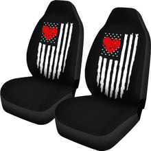 Load image into Gallery viewer, Black With Distressed American Flag and Heart Car Seat Covers Set