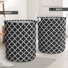 Load image into Gallery viewer, Black and White Quatrefoil Laundry Basket Hamper Storage Bin