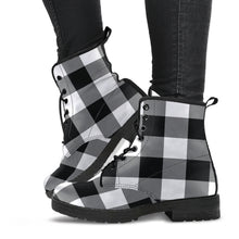 Load image into Gallery viewer, Black and White Buffalo Plaid Vegan Leather Boots