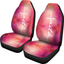 Load image into Gallery viewer, Faith Word Cross In White On Pink Watercolor Car Seat Covers Religious Christian Themed