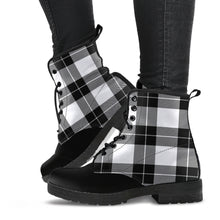 Load image into Gallery viewer, Black and White Tartan Plaid Boots Vegan Leather