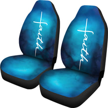 Load image into Gallery viewer, White Faith Word Cross On Blue Ombre Car Seat Covers Religious Christian Themed