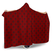 Load image into Gallery viewer, Red With Black Fleur De Lis Pattern Hooded Blanket With Sherpa Lining