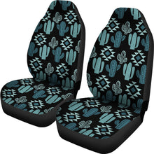 Load image into Gallery viewer, Teal Boho Cactus Pattern on Black Car Seat Covers Seat Protectors Set of 2