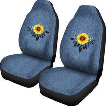 Load image into Gallery viewer, Sunflower Dreamcatcher Boho Design On Rustic Blue Faux Denim Car Seat Covers
