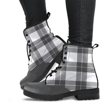 Load image into Gallery viewer, Gray and White Plaid Vegan Leather Boots