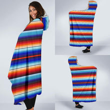 Load image into Gallery viewer, Blue and Orange Serape Style Striped Hooded Blanket With Fleece Lining
