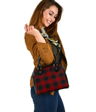 Load image into Gallery viewer, Dark Red Buffalo Plaid Handbag Purse With Shoulder Strap Vegan Leather