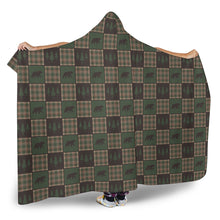 Load image into Gallery viewer, Brown and Green Plaid With Bears Patchwork Hooded Blanket