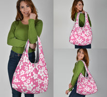 Load image into Gallery viewer, Pink and White Hibiscus Hawaiian Pattern Reusable Grocery Shopping Bags Totes
