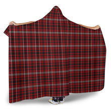 Load image into Gallery viewer, Dark Red, Black and White Tartan Plaid Hooded Blanket With Faux Sherpa Lining