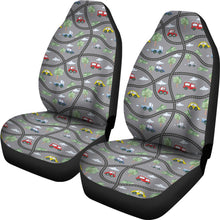 Load image into Gallery viewer, Gray Car Seat Covers With Roads and Cars