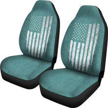 Load image into Gallery viewer, Distressed American Flag Turquoise Faux Denim Car Seat Covers