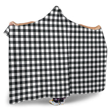 Load image into Gallery viewer, Black and White Buffalo Plaid Hooded Sherpa Lined Blanket