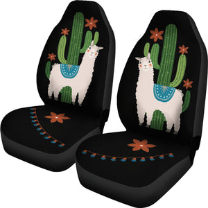 Alpaca Car Seat Covers Boho Hippie Design With Cactus and Flowers