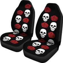 Load image into Gallery viewer, Black With Large Skulls and Roses Car Seat Covers