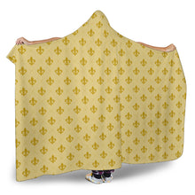 Load image into Gallery viewer, Golden Fleur De Lis Pattern Hooded Sherpa Lined Blanket