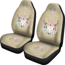 Load image into Gallery viewer, Wild and Free Dark Tan Boho Cow Skull Car Seat Covers