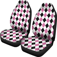Load image into Gallery viewer, White Pink and Black Argyle Pattern Car Seat Covers Preppy and Girly